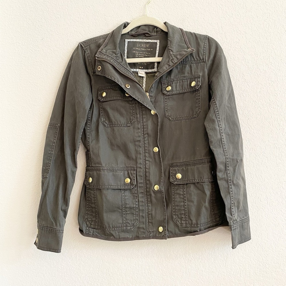 J.Crew The Downtown Field Jacket Women Moss‎ Green Waxed Utility Military SZ XXS
